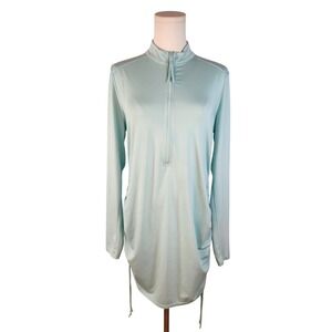 CARVE DESIGNS Rash Guard Swim Shirt Dress Pullover Ruched Drawstring Aqua Blue
